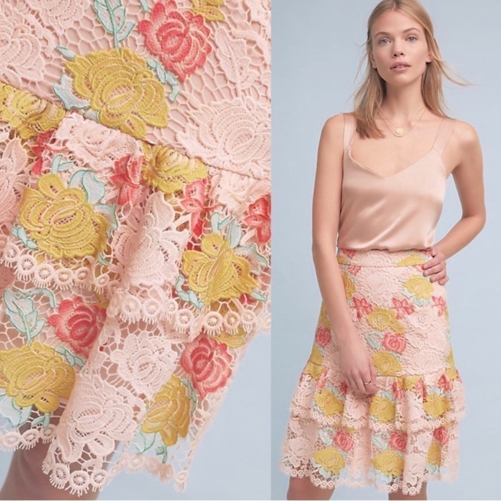 Anthropologie Gardina Lace Floral Skirt By Hutch Size Small NWT Pink Yellow blue - Picture 2 of 8
